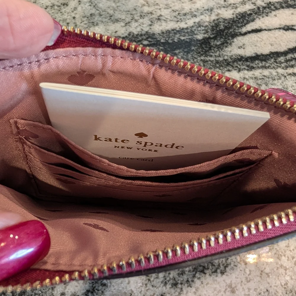 kate spade Heart-Print Pink & Burgundy Wristlet Clutch - Picture 5 of 7